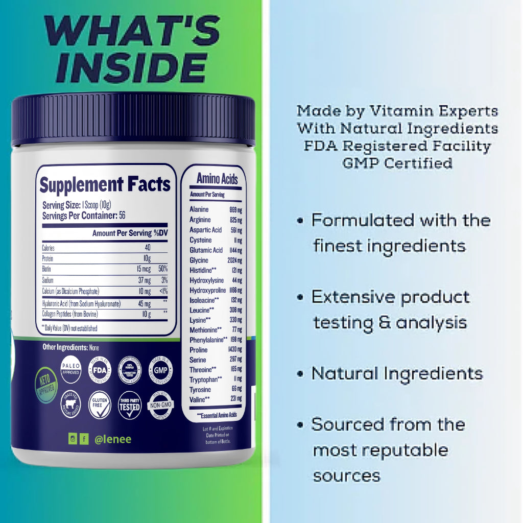 Ienee Collagen Peptides - Hair, Skin, Nail, and Joint Support - Type I & III Collagen - All-Natural Hydrolized Protein - 56 Servings