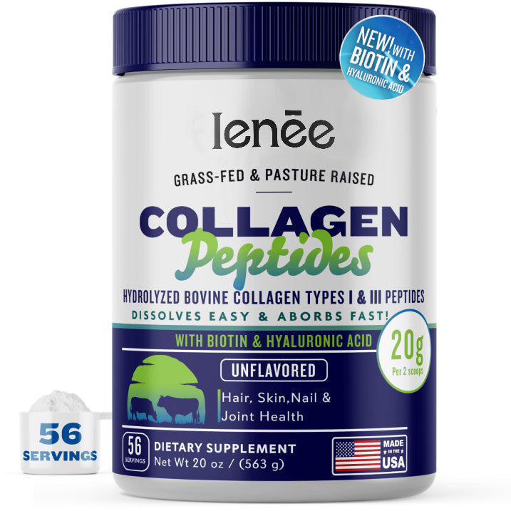 Ienee Collagen Peptides - Hair, Skin, Nail, and Joint Support - Type I & III Collagen - All-Natural Hydrolized Protein - 56 Servings