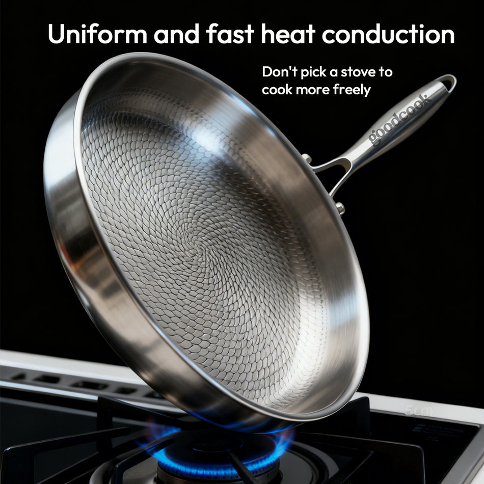 11-inch Titanium Hammered Frying Pan with Lid - Non-Stick, Scratch-Resistant, Compatible with All Cooktops