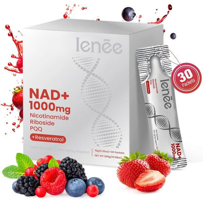 Ienee NR1000 - NAD+ Berry Flavor Drink Mix for Skin Aging Support, Energy, and Focus - 30 Pack