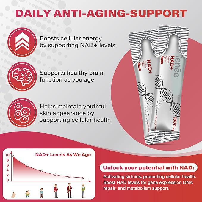 Ienee NR1000 - NAD+ Berry Flavor Drink Mix for Skin Aging Support, Energy, and Focus - 30 Pack