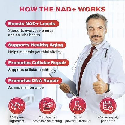 Ienee NR1000 - NAD+ Berry Flavor Drink Mix for Skin Aging Support, Energy, and Focus - 30 Pack