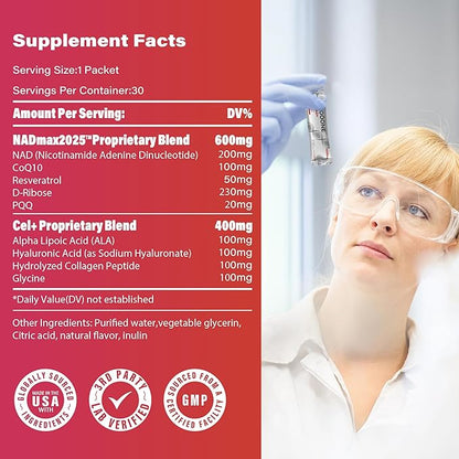 Ienee NR1000 - NAD+ Berry Flavor Drink Mix for Skin Aging Support, Energy, and Focus - 30 Pack