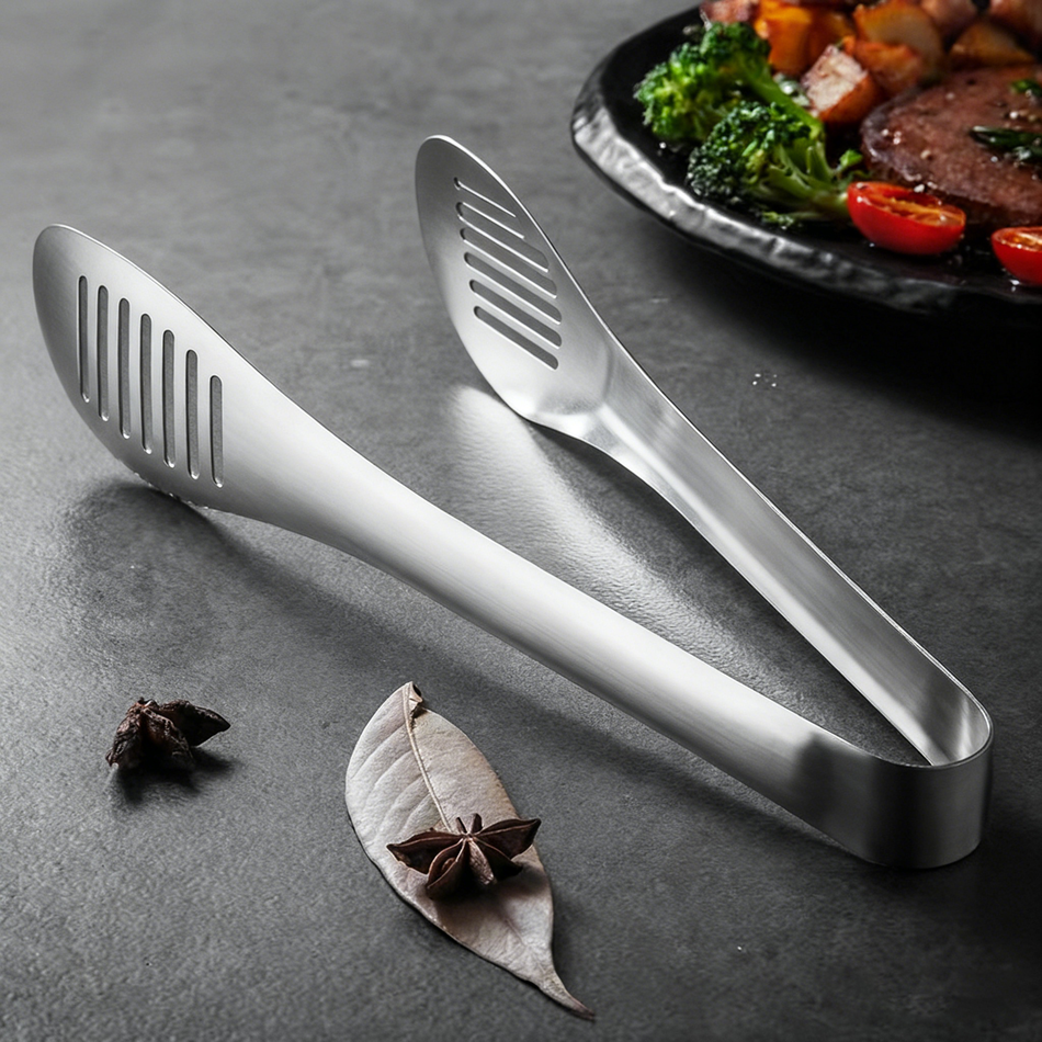 Titanium Clamp Cooking Tong 9in Perforated Durable Rust Resistant Ergonomic Handle Easy Clean Kitchen Tool for Grilling & Salting