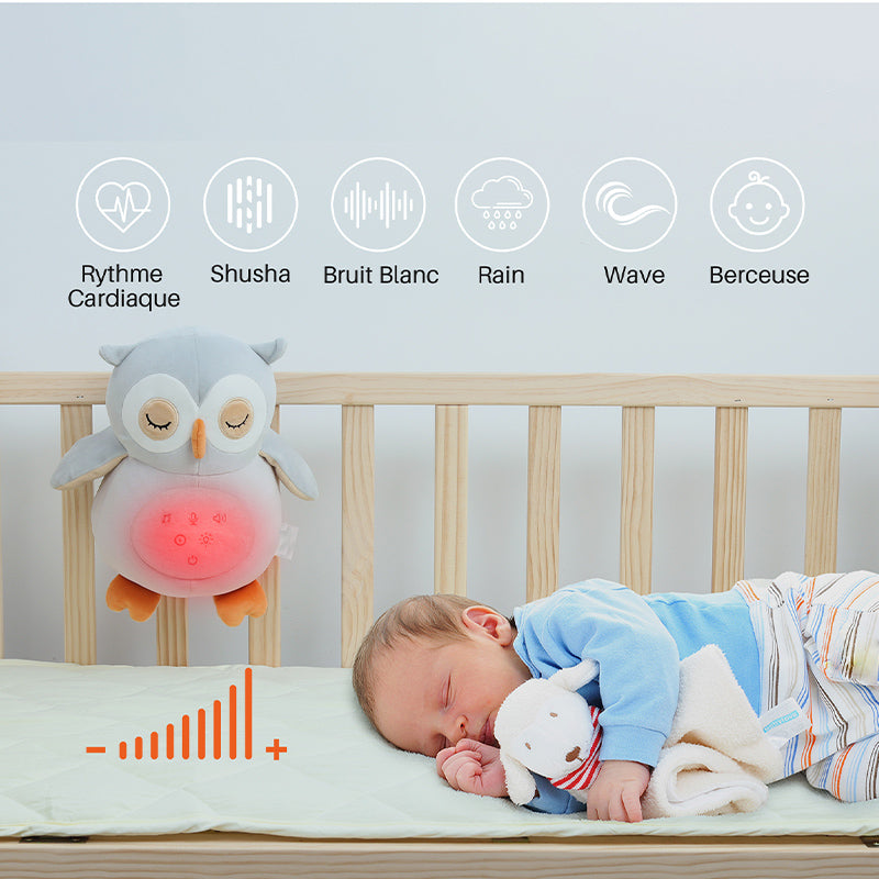 Dispositivo de ayuda para dormir con ruido blanco de búho, luz nocturna de búho y máquina de sonidos relajantes, 12 sonidos relajantes para dormir, ideal para bebés, niños y adultos, perfecto para terapia del sueño.