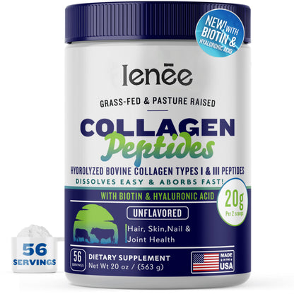 Ienee Collagen Peptides - Hair, Skin, Nail, and Joint Support - Type I & III Collagen - All-Natural Hydrolized Protein - 56 Servings