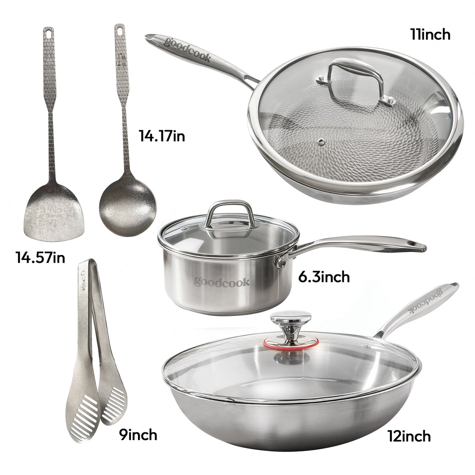 Titanium 6-Piece Cookware Set – Fry Pan, Wok, Pot, Ladle, Spatula & Tongs – Non-Toxic, Durable, Induction Compatible